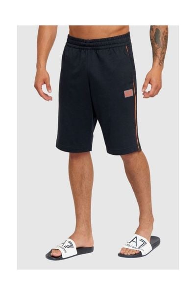 EA7 Granatowe męskie szorty bawełniane z pomarańczowymi lampasami, Rozmiar S. Niebieskie szorty męskie EA7 Emporio Armani, m, z aplikacjami, z bawełny. W wyprzedaży za 177.99 zł.