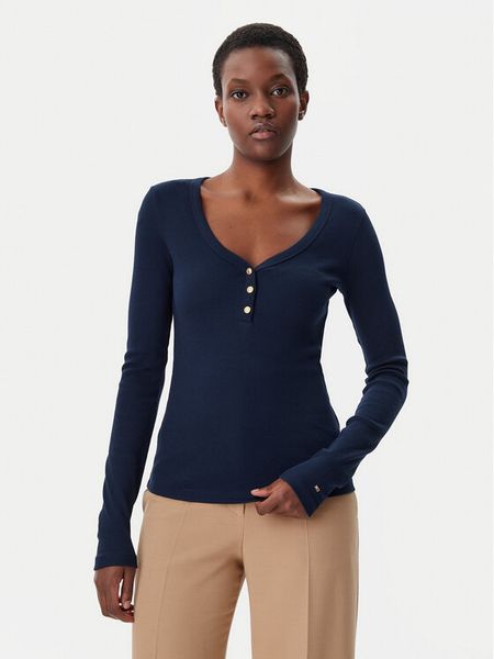Tommy Hilfiger Bluzka Henley WW0WW43905 Granatowy Slim Fit. Niebieskie bluzki damskie Tommy Hilfiger, xxs, bez wzorów, z bawełny, bez kołnierzyka, bez ramiączek. Za 219.99 zł.