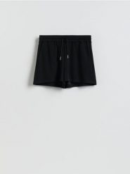 Szorty z wiskozą - czarny. Czarne szorty damskie Reserved, l, bez wzorów, z dzianiny. Za 59.99 zł.