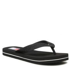 Japonki Tommy Jeans. Czarne klapki damskie Tommy Jeans, bez wzorów, z jeansu, bez obcasa. Za 119.99 zł.