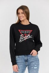 GUESS Czarna damska bluza Icon z dużym logo, Rozmiar XS. Czarne bluzy damskie Guess, s, z aplikacjami, z bawełny, bez kaptura. W wyprzedaży za 322.99 zł.