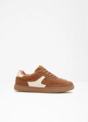 Sneakersy ocieplane w stylu retro. Brązowe obuwie sportowe damskie bonprix, bez wzorów. Za 134.99 zł.