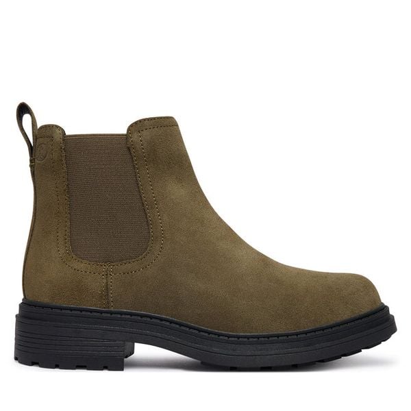 Sztyblety Clarks. Zielone botki damskie Clarks, bez obcasa, na płaskiej podeszwie, bez zapięcia. Za 479.99 zł.