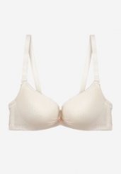 Beżowy Push-Up Biustonosz Koronkowy na Regulowanych Ramiączkach Lunetia. Brązowe biustonosze Renee, bez wzorów, z koronki. Za 34.99 zł.