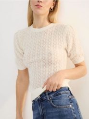 Sweter z wełną z alpaki - złamana biel. Swetry damskie Reserved, l, bez wzorów, z dzianiny, bez kołnierzyka, bez ramiączek, bez kaptura. Za 179.99 zł.
