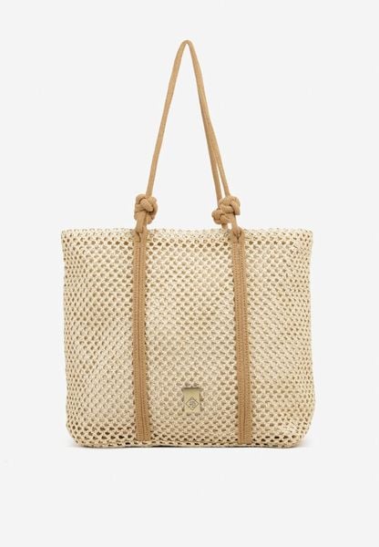 Beżowa Torebka Typu Shopper z Plecionki Reviane. Brązowe torebki shopper damskie Renee, bez wzorów, biznesowe, bez dodatków. Za 119.99 zł.