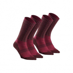 Skarpety turystyczne SH500 ultra-warm mid. Czerwone skarpety męskie QUECHUA, z elastanu. Za 49.99 zł.