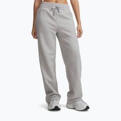 Spodnie damskie Under Armour Rival Fleece Straight. Szare spodnie materiałowe damskie Under Armour, bez wzorów, na fitness i siłownię. Za 159.99 zł.