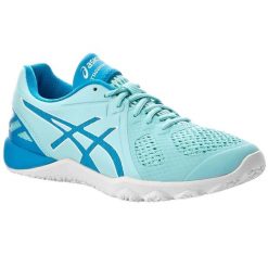 Buty do tenisa damskie Asics Conviction X. Niebieskie obuwie sportowe damskie Asics, bez wzorów, z gumy, tenisowe. Za 502.00 zł.