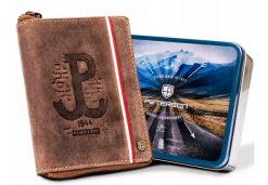 Portfel skórzany Peterson [DH] PTN 340PW-03 2-1-4 H brązowy. Brązowe portfele męskie Peterson, bez wzorów, z nubiku. Za 104.00 zł.