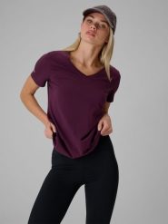 4F T-shirt regular gładki damski - fioletowy XS. Fioletowe t-shirty damskie 4f, xs, bez wzorów, z bawełny, biznesowe, bez kołnierzyka. Za 59.99 zł.