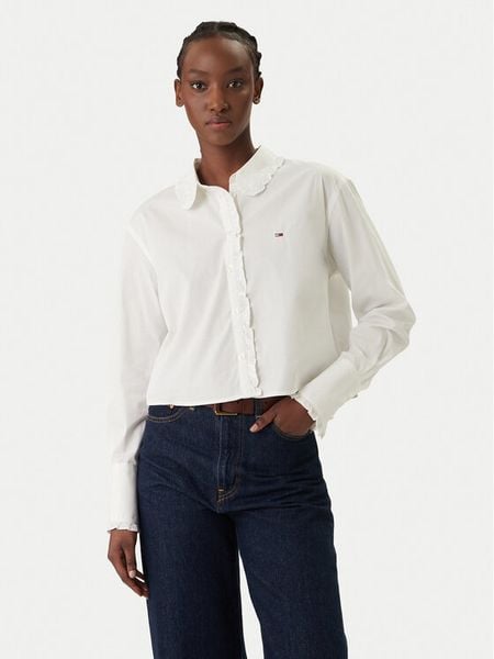 Tommy Jeans Koszula DW0DW22767 Biały Relaxed Fit. Białe bluzki damskie Tommy Jeans, l, bez wzorów, z bawełny, bez kołnierzyka, bez ramiączek. Za 252.99 zł.