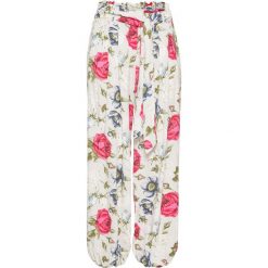 Letnie spodnie bonprix matowy srebrny z nadrukiem. Spodnie materiałowe damskie marki DOMYOS. Za 59.99 zł.