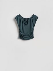 Bluzka z modalem - szary. Szare bluzki damskie Reserved, l, bez wzorów, z dzianiny, bez kołnierzyka, bez ramiączek. Za 69.99 zł.