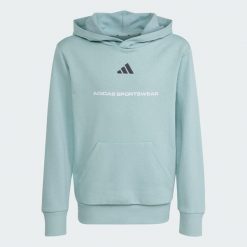 Bluza z kapturem adidas Slogan Fleece Hoodie. Zielone bluzy sportowe męskie Adidas, s, bez wzorów, z bawełny, z kapturem, na jogę i pilates. Za 179.00 zł.