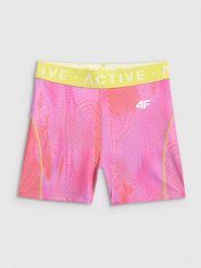 4F Legginsy krótkie treningowe damskie - koralowe M. Pomarańczowe legginsy damskie 4f, m, bez wzorów, z materiału, z podwyższonym stanem, krótkie, na fitness i siłownię. Za 99.99 zł.