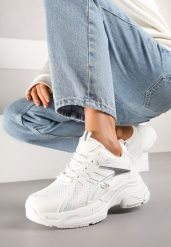 Białe Sneakersy z Ozdobnymi Paskami Xerraza. Białe obuwie sportowe damskie Renee, z aplikacjami, z jeansu. Za 99.99 zł.