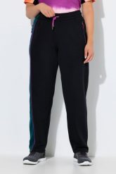 Damskie Spodnie dresowe bloki kolorów kieszenie zapinane na zamek elastyczny pas. Czarne spodnie dresowe damskie Ulla Popken, plus size, bez wzorów, z bawełny. Za 239.99 zł.