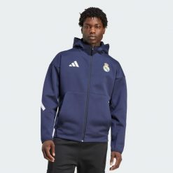 Real Madrid ADIDAS Z.N.E. Bluza reprezentacyjna. Niebieskie bluzy męskie Adidas, l, bez wzorów, z kapturem. Za 439.00 zł.
