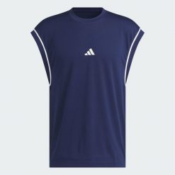 Koszulka adidas Basketball All-World Sleeveless Tank. Niebieskie buty sportowe męskie Adidas, m, bez wzorów, z materiału, bez kołnierzyka, bez ramiączek, na fitness i siłownię. Za 129.00 zł.