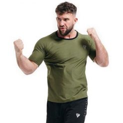 Koszulka treningowa męska RDX M1. Zielone koszulki sportowe męskie RDX SPORTS, l, bez wzorów, z materiału, bez kołnierzyka, bez ramiączek, na fitness i siłownię. Za 99.99 zł.