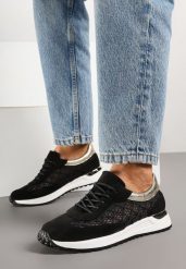 Czarne Ażurowe Sneakersy Ozdobione Metalicznymi Wstawkami Sdivane. Czarne obuwie sportowe damskie Born2be, w ażurowe wzory, z jeansu. Za 109.99 zł.