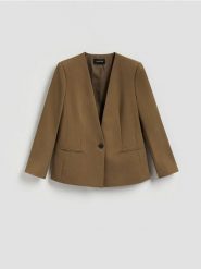 Gładka marynarka - oliwkowy. Zielone żakiety damskie Reserved, l, bez wzorów, z tkaniny. Za 199.99 zł.