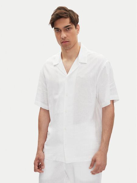 Emporio Armani Koszula EM000593 AF12356 U0002 Biały Regular Fit. Białe koszule męskie Emporio Armani, m, bez wzorów, ze lnu, bez kołnierzyka, bez ramiączek. Za 299.99 zł.