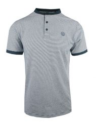 Męski T-Shirt (Koszulka) z Dekoltem na Guziki - Pako Jeans - Granat w Prążek. Niebieskie t-shirty męskie Pako Jeans, l, bez wzorów, z bawełny, casualowe, bez kołnierzyka. Za 89.00 zł.
