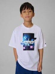 4F T-shirt loose z nadrukiem chłopięcy - biały 122/128 (6-8 lat). Białe t-shirty dla chłopców 4f, bez wzorów, z bawełny, bez ramiączek. Za 49.99 zł.