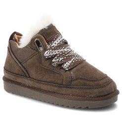 Sneakersy damskie Vinceza sznurowane z zamszową cholewką ozdobnym futerkiem i grubą profilowaną podeszwą brązowe, 97974 BR Brązowy/Skóra. Brązowe półbuty damskie VINCEZA, na zimę, bez wzorów, z dzianiny, eleganckie, bez obcasa, bez zapięcia. Za 199.00 zł.