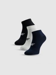 4F Skarpetki stopki (3-pack) męskie - czarne+białe+granatowe 39-42. Białe skarpety męskie 4f, bez wzorów, z bawełny. Za 49.99 zł.