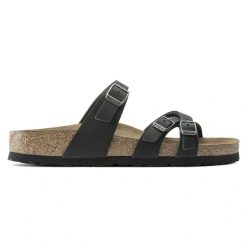 Birkenstock Franca Oiled Leather Japonki damskie. Czarne klapki damskie Birkenstock, bez wzorów, ze skóry, eleganckie, bez obcasa. Za 449.99 zł.