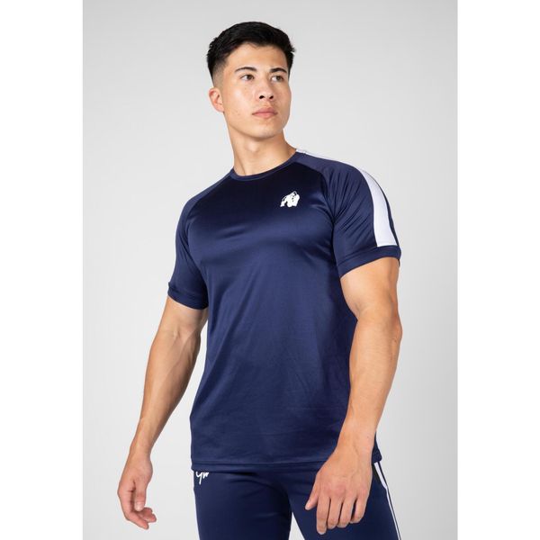 Koszulka Gorilla Wear Valdosta. Niebieskie buty sportowe męskie GORILLA WEAR, bez wzorów, bez kołnierzyka, bez ramiączek, na fitness i siłownię. Za 168.00 zł.