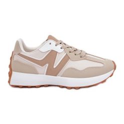 Buty Sportowe Sneakersy Damskie Beżowe beżowy. Brązowe obuwie sportowe damskie bez wzorów, ze skóry. Za 146.62 zł.
