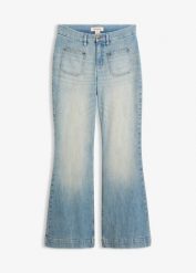 Dżinsy z rozszerzanymi nogawkami, mid waist. Niebieskie jeansy damskie bonprix, z podwyższonym stanem. Za 169.99 zł.