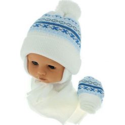 Czapka niemowlęca z szalikiem i rękawiczkami CZ+S+R 013C biała. Czapki dla dzieci marki Proman. Za 45.90 zł.