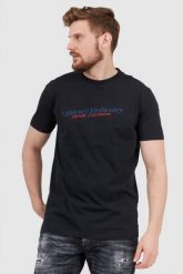 DIESEL Czarny t-shirt męski z granatowym logo, Rozmiar M. Czarne t-shirty męskie Diesel, l, bez wzorów, prążkowane, bez kołnierzyka. W wyprzedaży za 256.99 zł.