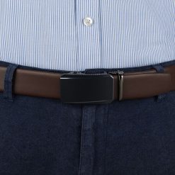 Pasek męski skórzany 3,5 cm klamra automatyczna Beltimore brązowy 02-587 : Kolory - brązowy, beżowy, Rozmiar pasków - r.105-120 cm. Brązowe paski damskie bez wzorów, ze skóry, wizytowe. Za 64.99 zł.