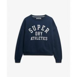 Bluza damska z naszywką tekstową Superdry Athletic Essentials. Niebieskie bluzy damskie Superdry., xs, z aplikacjami, z materiału, bez kaptura. Za 271.65 zł.