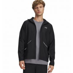Kurtka wodoodporna Under Armour Unstoppable Woven Jacket. Czarne kurtki męskie Under Armour, m, bez wzorów, z materiału, eleganckie, z kapturem. Za 486.75 zł.