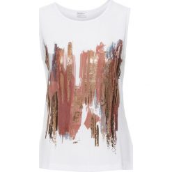 Top z różnych materiałów bonprix biały z nadrukiem. Białe topy damskie marki bonprix, z nadrukiem, z materiału. Za 24.99 zł.
