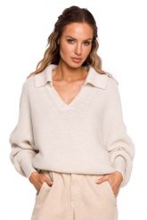 Sweter w Szpic z Kołnierzykiem - Słoniowa. Brązowe swetry damskie MOE, l, bez wzorów, z materiału, bez kołnierzyka, bez ramiączek, bez kaptura. Za 228.90 zł.