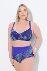 Damskie Bikini wzór paproci miękkie miseczki drapowany fason. Niebieskie bikini damskie Ulla Popken, plus size, bez wzorów, plus size. Za 233.99 zł.