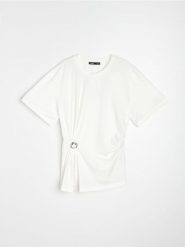 Koszulka z biżuteryjną aplikacją - kremowy. Białe t-shirty damskie Sinsay, l, z aplikacjami, bez kołnierzyka. Za 29.99 zł.