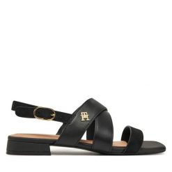 Sandały Tommy Hilfiger. Czarne sandały damskie Tommy Hilfiger, bez wzorów, bez obcasa, na płaskiej podeszwie, bez zapięcia. Za 459.99 zł.
