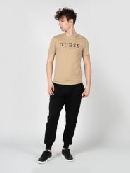 Guess T-Shirt "Leo" | X2BI14KBR42 | Mężczyzna | Beżowy. Brązowe t-shirty męskie Guess, m, z aplikacjami, z bawełny, eleganckie, bez kołnierzyka. W wyprzedaży za 119.00 zł.