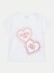 Guess T-Shirt K4BI01 J1314 Biały Regular Fit. Białe t-shirty i topy dla dziewczynek Guess, z aplikacjami, z bawełny, bez ramiączek. Za 49.99 zł.