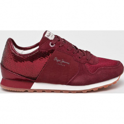 Pepe Jeans - Buty. Czerwone obuwie sportowe damskie Pepe Jeans, z jeansu. W wyprzedaży za 279.90 zł.