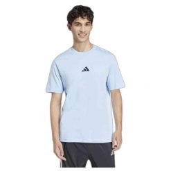 Koszulka z prostego dżerseju adidas Essentials Small Logo. Niebieskie koszulki sportowe męskie Adidas, xl, bez wzorów, z dżerseju, bez kołnierzyka, bez ramiączek, na fitness i siłownię. Za 109.00 zł.